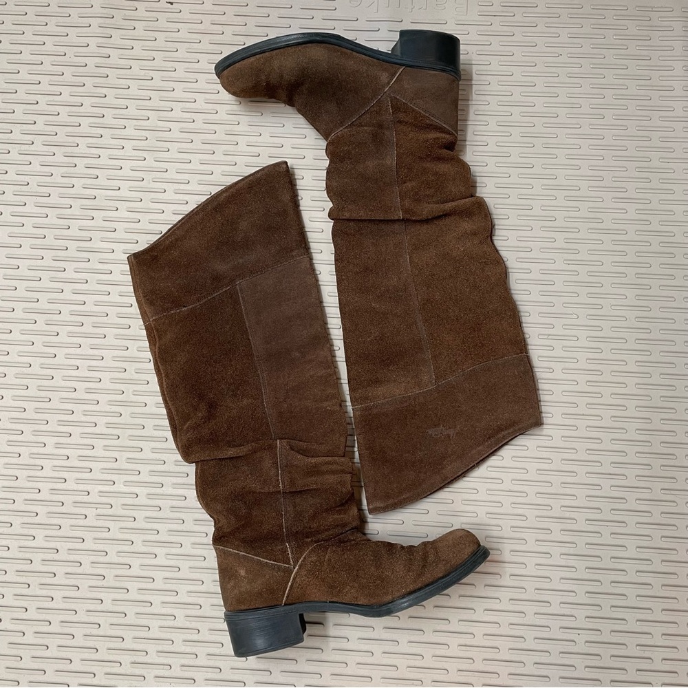Henri Pierre Tall Slouch Boots Womens 8 Brown‎ Good Suede Block Heel Canada